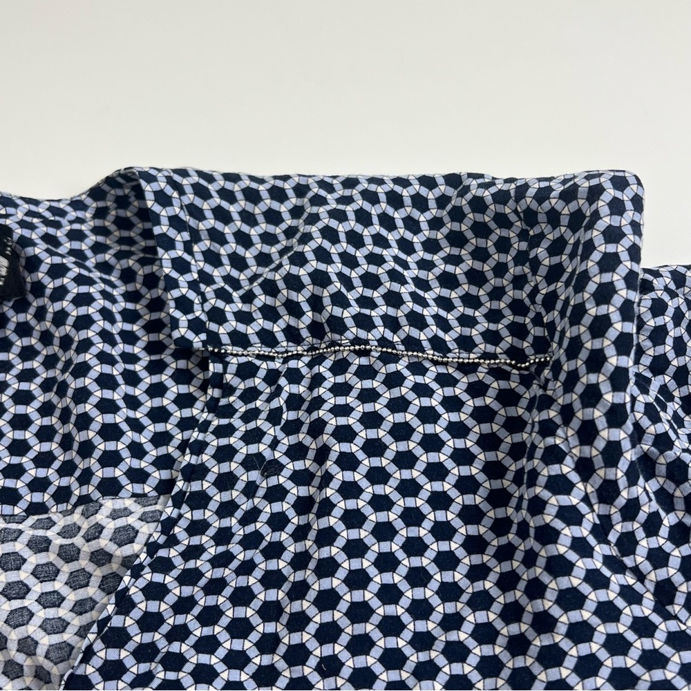 Olsen Europe Navy White Geometric Pattern Long Sleeve Blouse Top V-Neck Size Lg - Picture 8 of 11